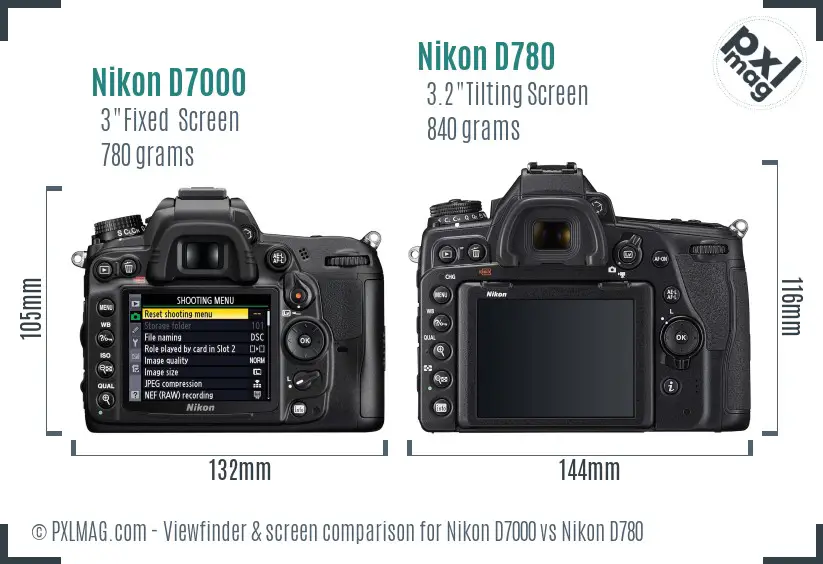 Nikon D7000 vs Nikon D780 Screen and Viewfinder comparison