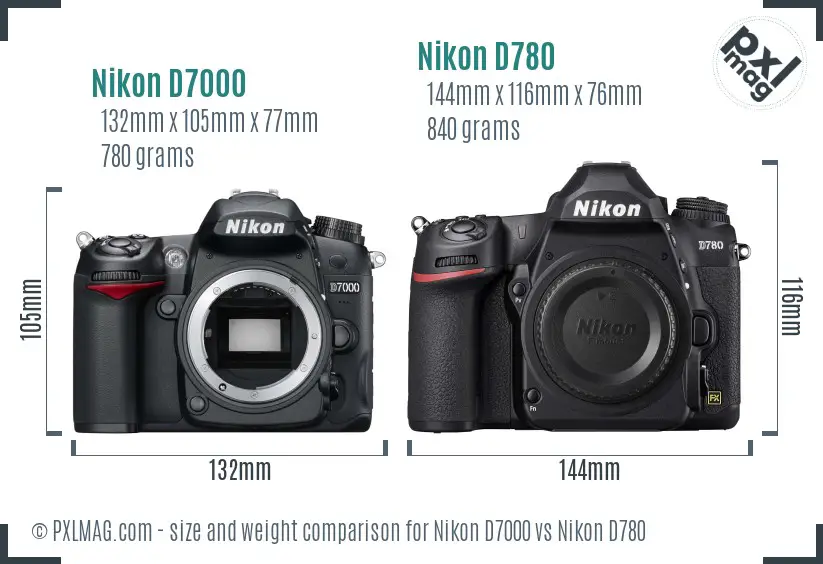 Nikon D7000 vs Nikon D780 size comparison