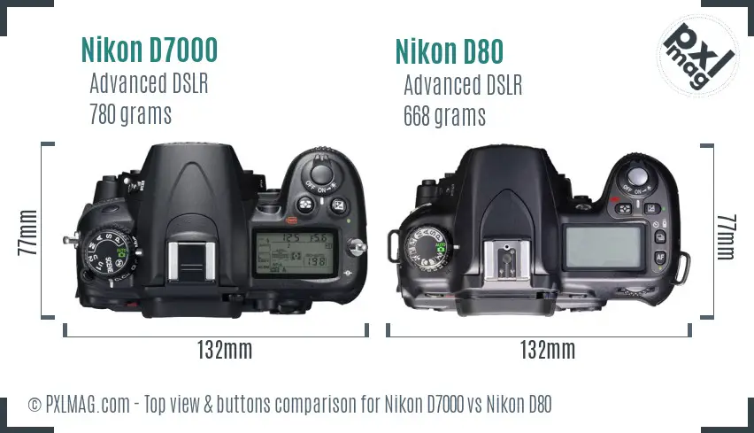 Nikon D7000 vs Nikon D80 top view buttons comparison
