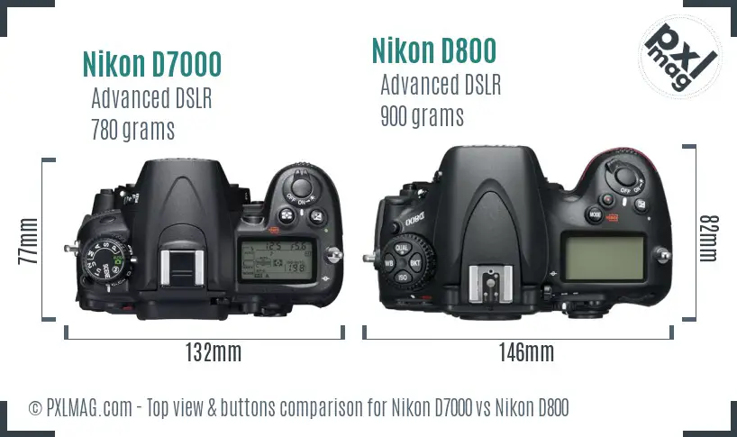 Nikon D7000 vs Nikon D800 top view buttons comparison