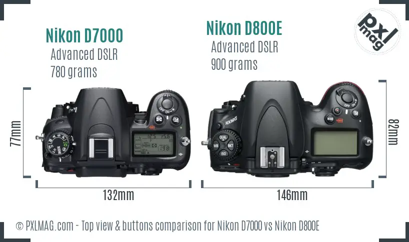 Nikon D7000 vs Nikon D800E top view buttons comparison
