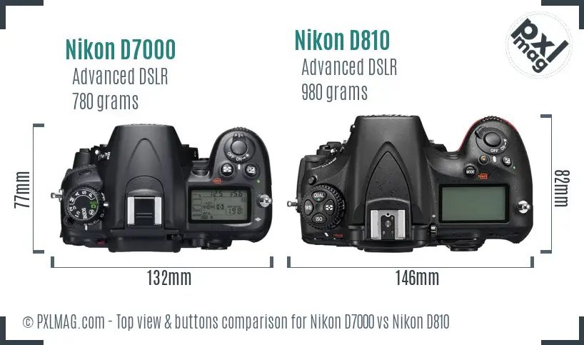 Nikon D7000 vs Nikon D810 top view buttons comparison