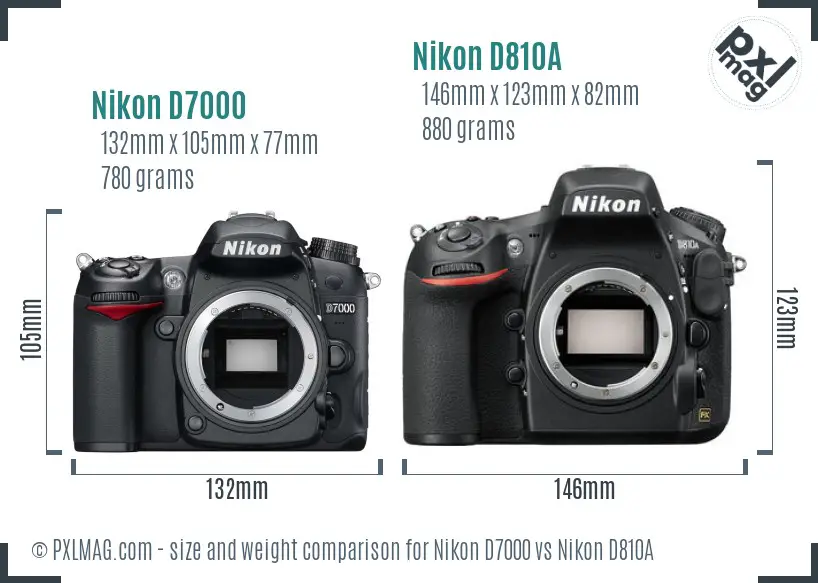 Nikon D7000 vs Nikon D810A size comparison