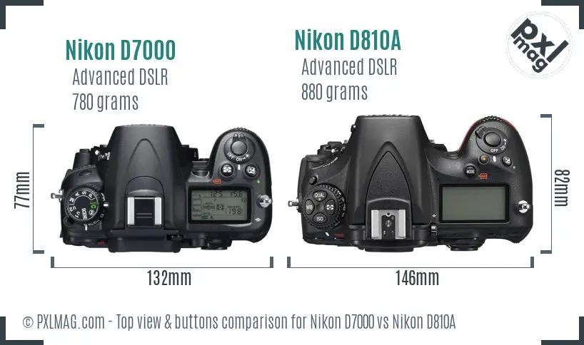 Nikon D7000 vs Nikon D810A top view buttons comparison