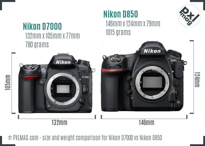 Nikon D7000 vs Nikon D850 size comparison