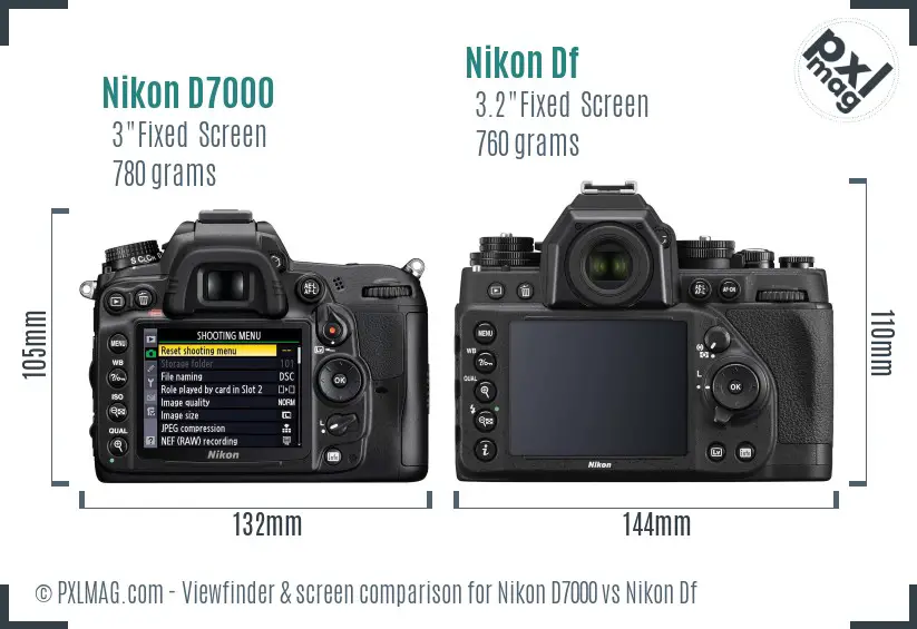 Nikon D7000 vs Nikon Df Screen and Viewfinder comparison