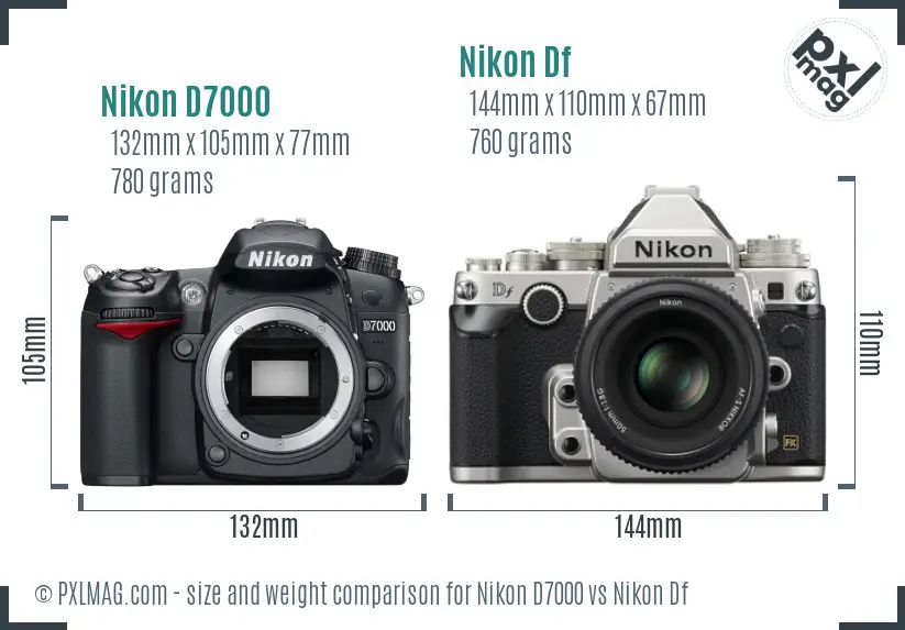 Nikon D7000 vs Nikon Df size comparison