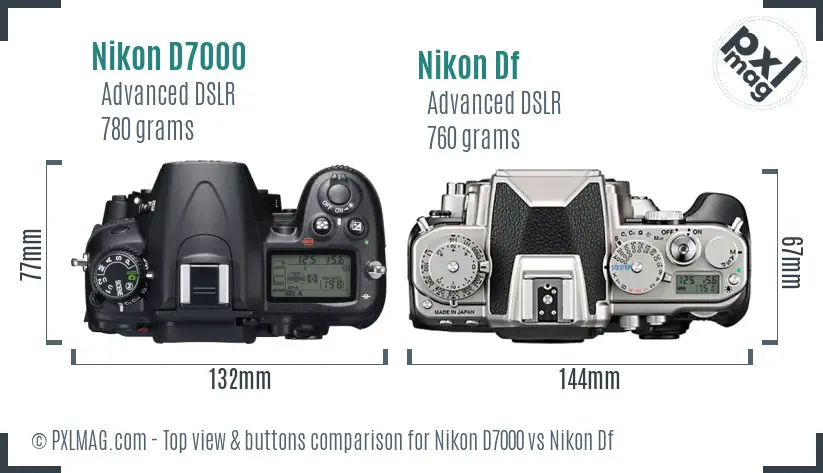 Nikon D7000 vs Nikon Df top view buttons comparison