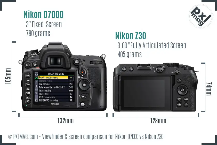 Nikon D7000 vs Nikon Z30 Screen and Viewfinder comparison