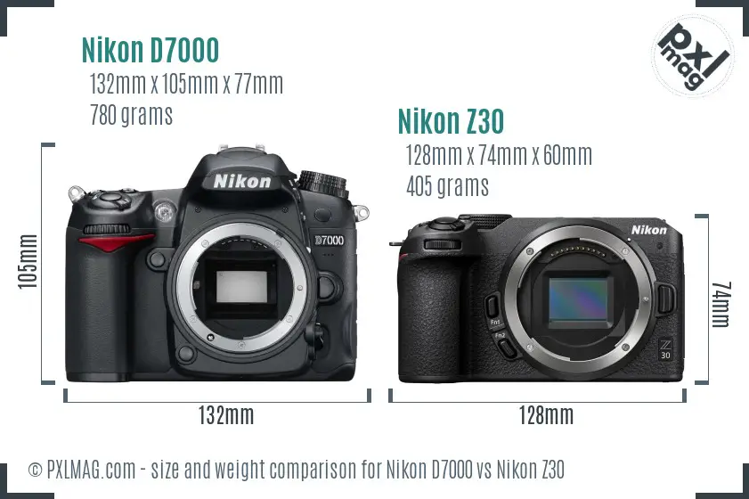 Nikon D7000 vs Nikon Z30 size comparison
