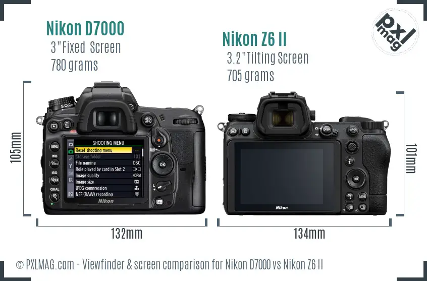 Nikon D7000 vs Nikon Z6 II Screen and Viewfinder comparison