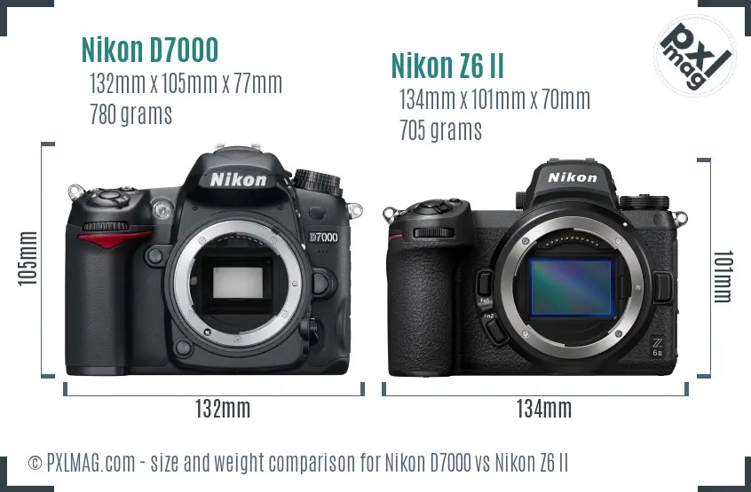 Nikon D7000 vs Nikon Z6 II size comparison