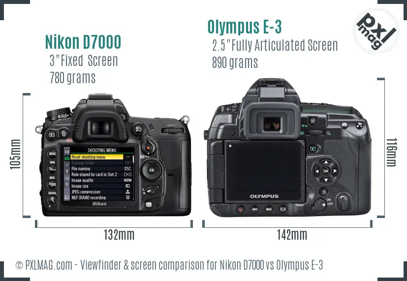 Nikon D7000 vs Olympus E-3 Screen and Viewfinder comparison