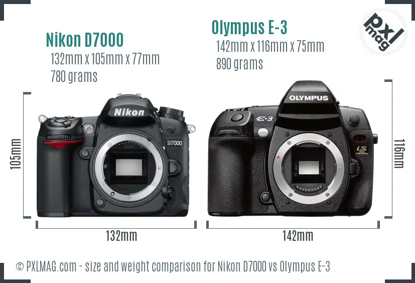 Nikon D7000 vs Olympus E-3 size comparison