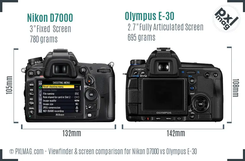 Nikon D7000 vs Olympus E-30 Screen and Viewfinder comparison