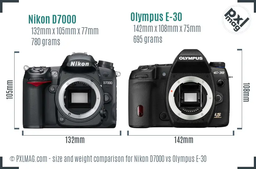 Nikon D7000 vs Olympus E-30 size comparison