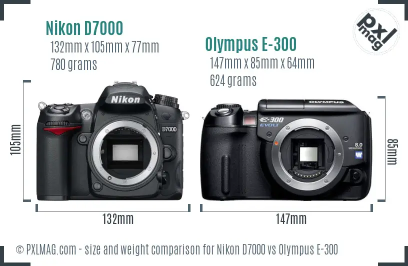 Nikon D7000 vs Olympus E-300 size comparison