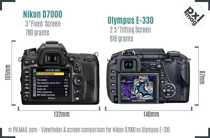 Nikon D7000 vs Olympus E-330 Screen and Viewfinder comparison