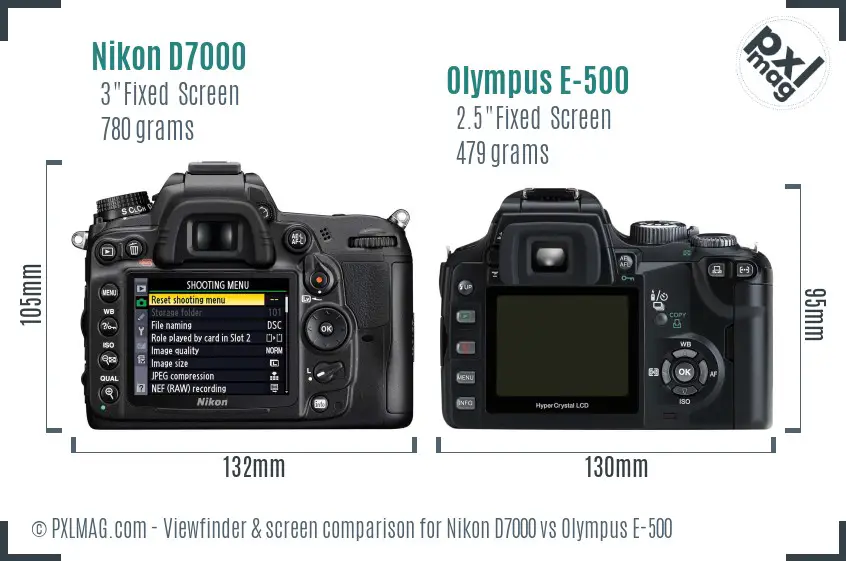 Nikon D7000 vs Olympus E-500 Screen and Viewfinder comparison