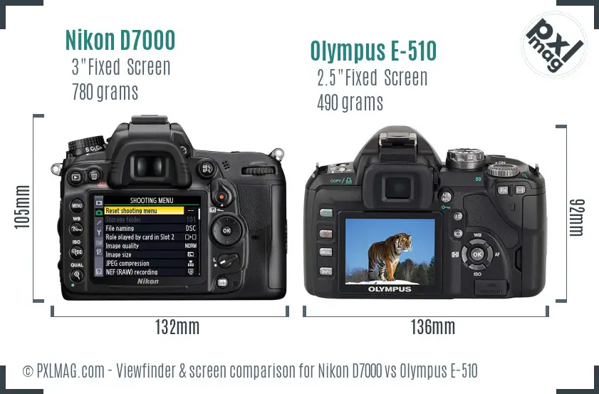 Nikon D7000 vs Olympus E-510 Screen and Viewfinder comparison