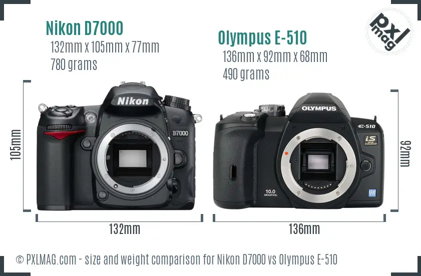 Nikon D7000 vs Olympus E-510 size comparison