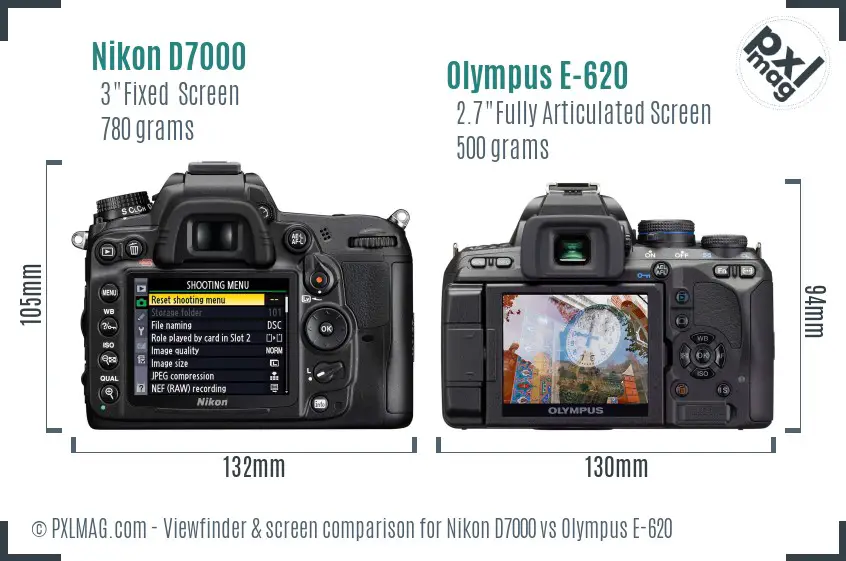 Nikon D7000 vs Olympus E-620 Screen and Viewfinder comparison