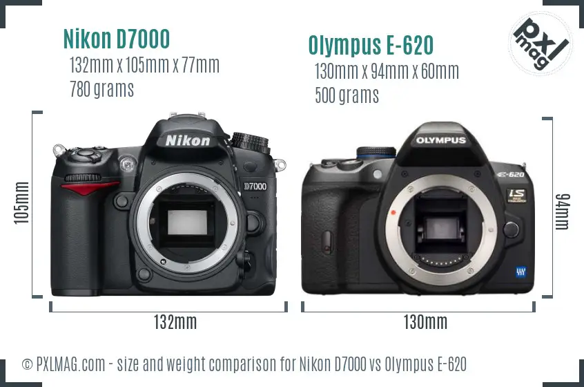 Nikon D7000 vs Olympus E-620 size comparison