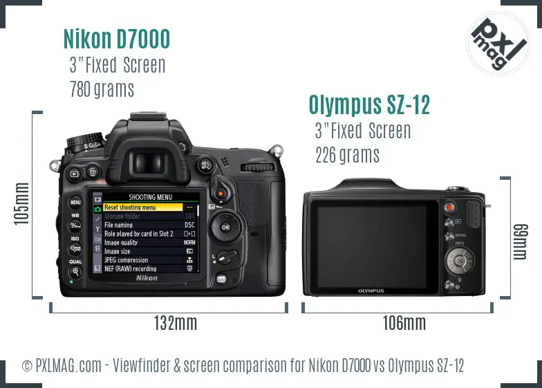 Nikon D7000 vs Olympus SZ-12 Screen and Viewfinder comparison