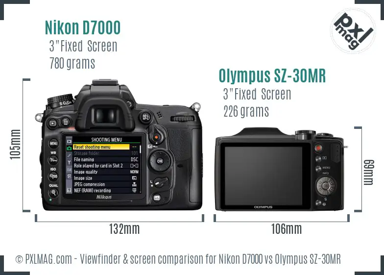 Nikon D7000 vs Olympus SZ-30MR Screen and Viewfinder comparison