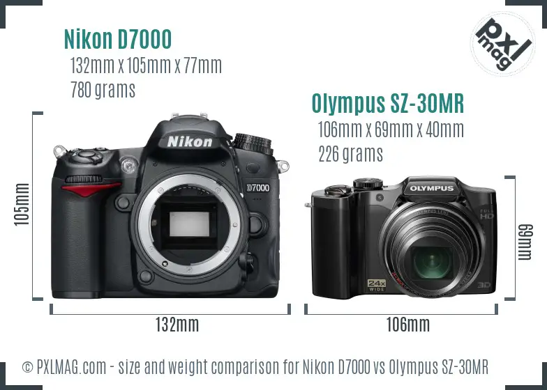Nikon D7000 vs Olympus SZ-30MR size comparison