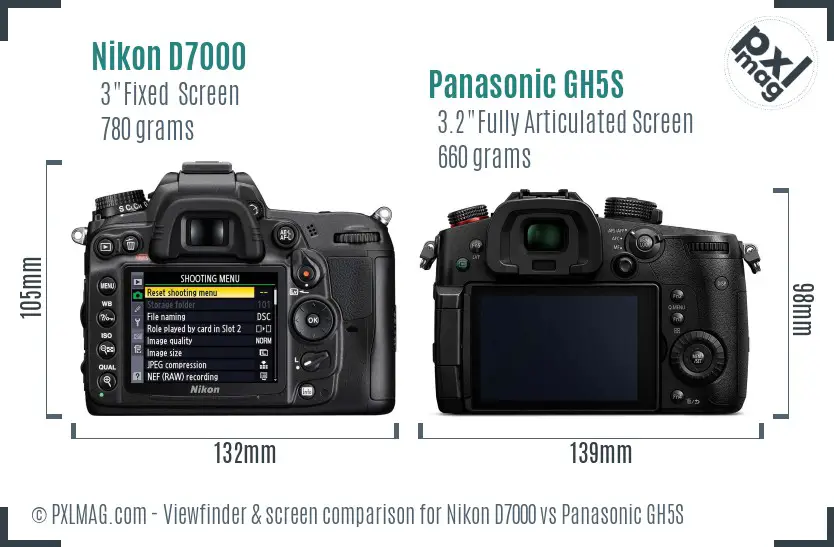 Nikon D7000 vs Panasonic GH5S Screen and Viewfinder comparison