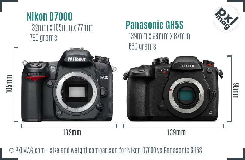 Nikon D7000 vs Panasonic GH5S size comparison