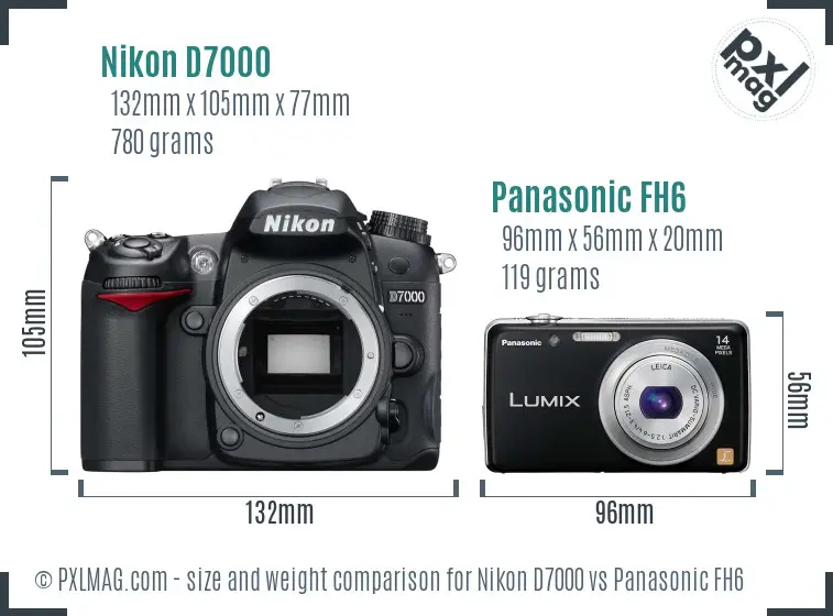 Nikon D7000 vs Panasonic FH6 size comparison