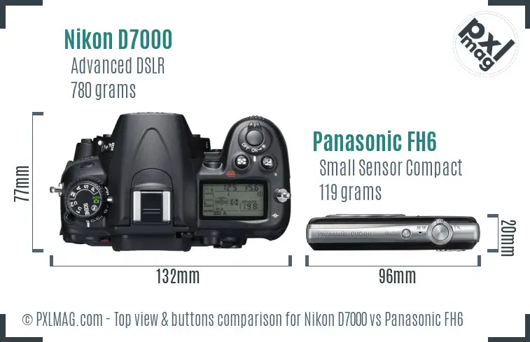 Nikon D7000 vs Panasonic FH6 top view buttons comparison
