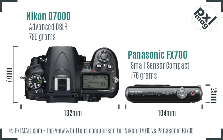 Nikon D7000 vs Panasonic FX700 top view buttons comparison