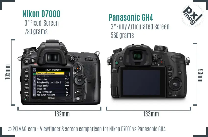 Nikon D7000 vs Panasonic GH4 Screen and Viewfinder comparison
