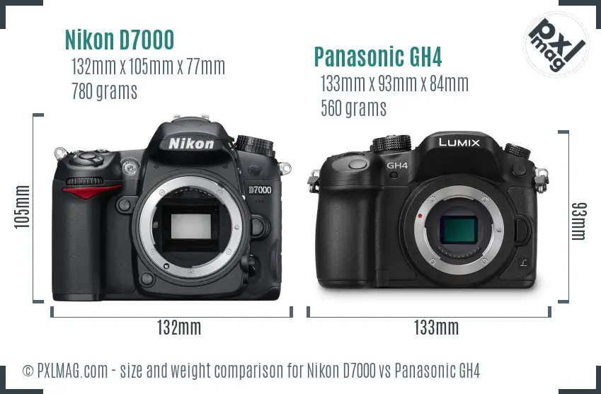 Nikon D7000 vs Panasonic GH4 size comparison