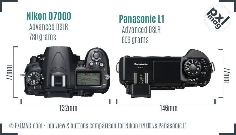 Nikon D7000 vs Panasonic L1 top view buttons comparison