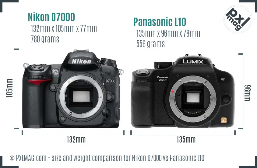 Nikon D7000 vs Panasonic L10 size comparison