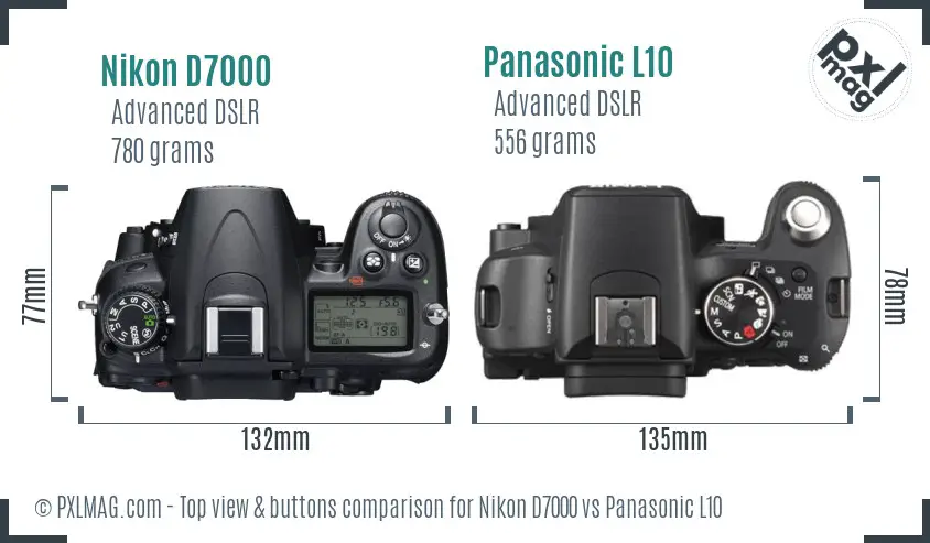 Nikon D7000 vs Panasonic L10 top view buttons comparison