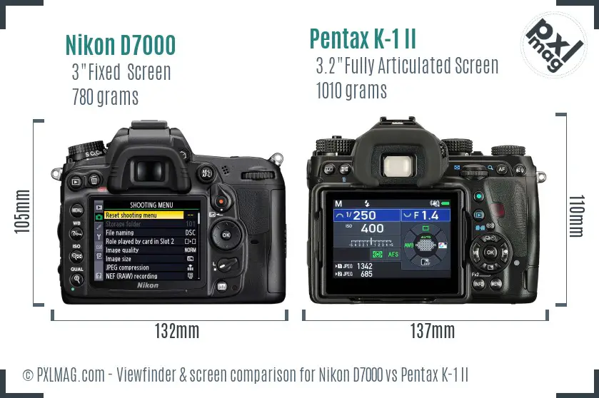 Nikon D7000 vs Pentax K-1 II Screen and Viewfinder comparison