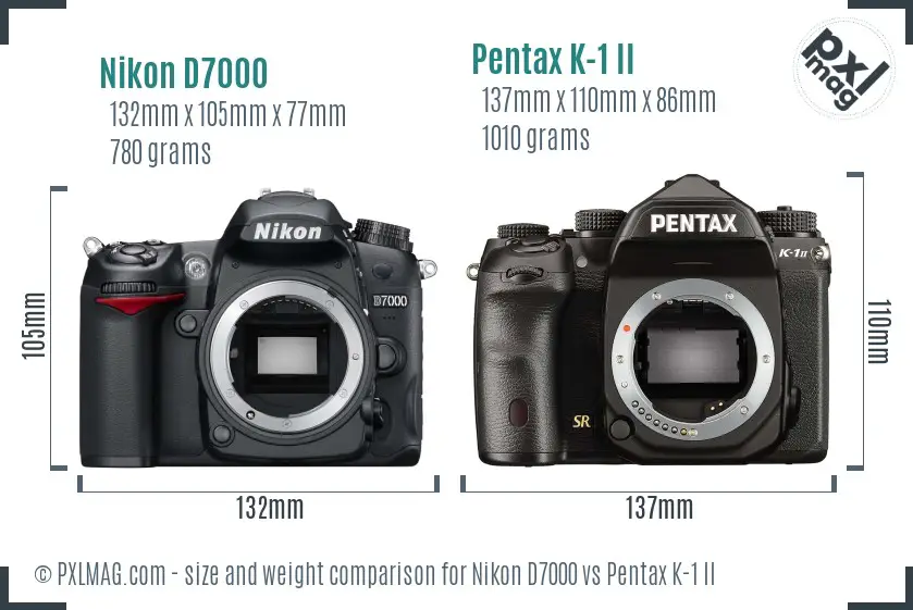 Nikon D7000 vs Pentax K-1 II size comparison