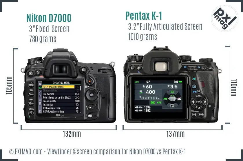 Nikon D7000 vs Pentax K-1 Screen and Viewfinder comparison