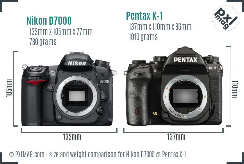 Nikon D7000 vs Pentax K-1 size comparison