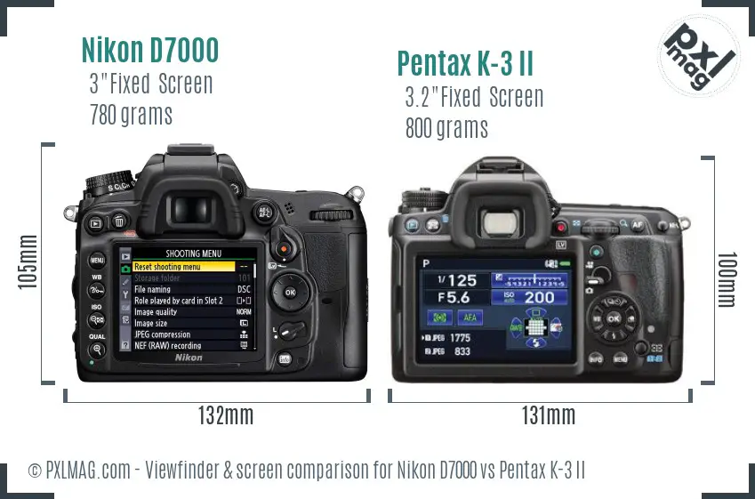 Nikon D7000 vs Pentax K-3 II Screen and Viewfinder comparison