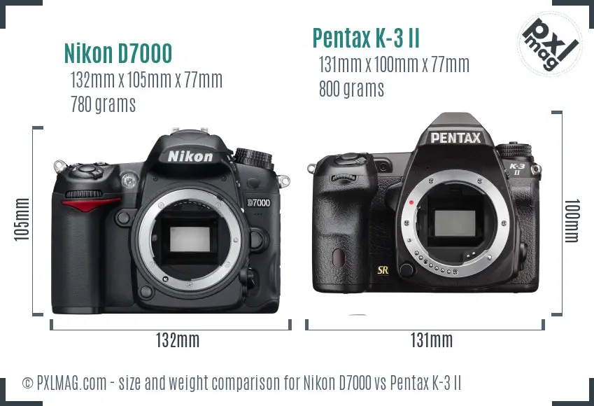 Nikon D7000 vs Pentax K-3 II size comparison