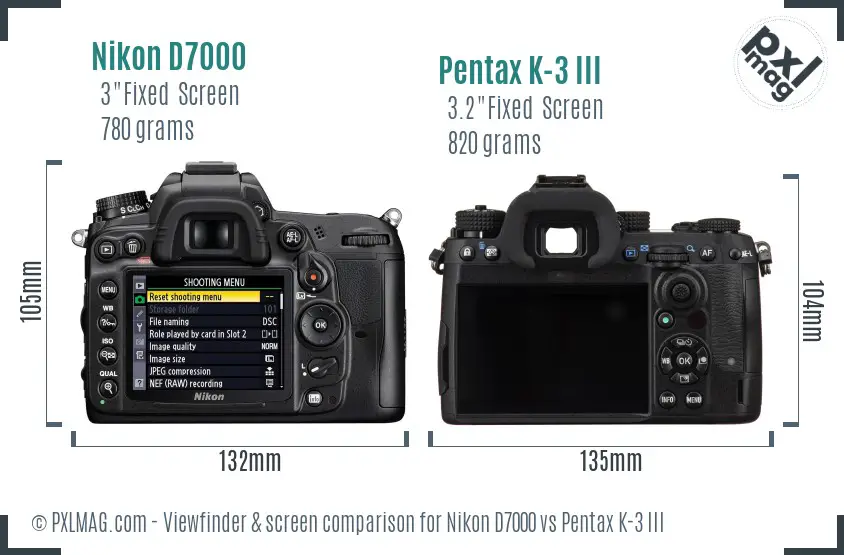 Nikon D7000 vs Pentax K-3 III Screen and Viewfinder comparison