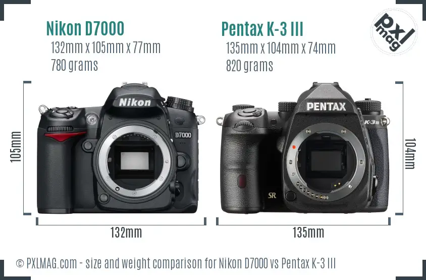 Nikon D7000 vs Pentax K-3 III size comparison