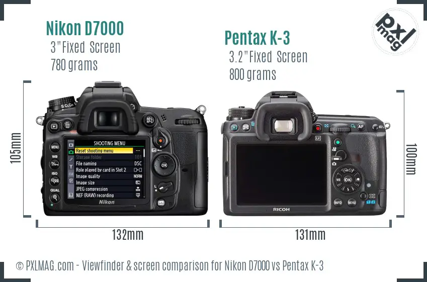 Nikon D7000 vs Pentax K-3 Screen and Viewfinder comparison