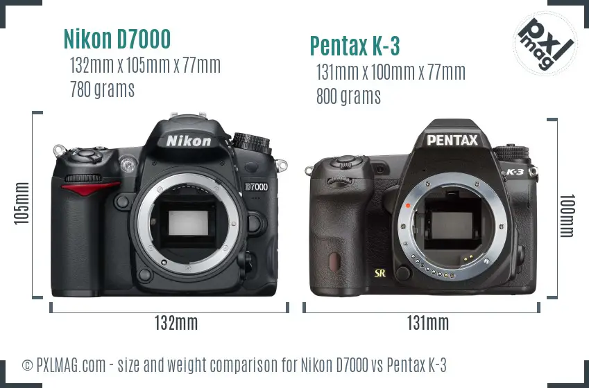Nikon D7000 vs Pentax K-3 size comparison